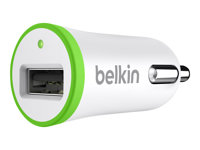 Belkin Micro Car Charger - Strömadapter för bil - 1 A (USB) - vit, grön F8J044CWWHT