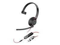 HP Poly Blackwire 5210 - Blackwire 5200 series - headset - på örat - kabelansluten - 3,5 mm kontakt, USB-C - svart - Certifierad för Microsoft-teams, Certifierad för Skype for Buisness, Cisco Jabber-certifierad, Avaya-certifierad, Works With Chromebook Certified, Zoomcertifierad, UC-certifierad 8X230A6