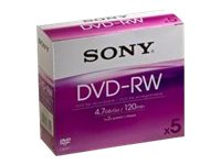 Sony 5DMW47SS - 5 x DVD-RW - 4.7 GB (120 min) 1x - 4x - tunt CD-fodral 5DMW47SS
