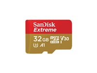 SanDisk Extreme - Flash-minneskort (adapter, microSDHC till SD inkluderad) - 32 GB - A1 / Video Class V30 / UHS-I U3 / Class10 - microSDHC UHS-I SDSQXAF-032G-GN6MA