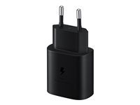 Samsung Fast Charging Wall Charger EP-TA800 - Strömadapter - 25 Watt - 3 A - SFC (24 pin USB-C) - på kabel: USB-C - svart - för Galaxy A20, A50, A70, A8s, M30, M40, Note10, S20, S20 5G, S20+ 5G, Z Flip, Z Flip 5G EP-TA800XBEGWW