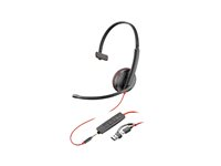 HP Poly Blackwire 3215 - Blackwire 3200 Series - headset - på örat - kabelansluten - 3,5 mm kontakt, USB-C - svart - Certifierad för Skype for Buisness, Avaya-certifierad, Cisco Jabber-certifierad, UC-certifierad 8X227AA