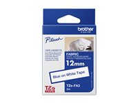 Brother TZe-FA3 - Tyg - marinblått på vitt - Rulle (1,2 cm x 3 m) 1 kassett(er) påstrykningstejp - för Brother PT-D210, D600, H110; P-Touch PT-1010, D200, D450, D800, E550, H110, P750, P900 TZEFA3