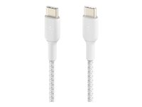 Belkin BoostCharge - USB-kabel - USB-C (hane) till USB-C (hane) - USB 2.0 - 3 A - 1 m - USB Power Delivery (60W) - vit (paket om 2) CAB004BT1MWH2PK