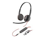 HP Poly Blackwire 3225 - Blackwire 3200 Series - headset - på örat - kabelansluten - 3,5 mm kontakt, USB-C - svart - Certifierad för Skype for Buisness, Cisco Jabber-certifierad, Avaya-certifierad, UC-certifierad 8X229AA