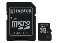 Kingston - Flash-minneskort (adapter, microSDHC till SD inkluderad) - 8 GB - Class 4 - microSDHC SDC4/8GB