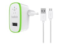 Belkin Home Charger with Charge-Sync Cable - Strömadapter - 10 Watt - 2.1 A (USB) - på kabel: Micro-USB - vit F8M667VF04-WHT