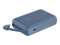 Belkin BoostCharge - Strömförsörjningsbank - med integrerad kabel - 10000 mAh - 20 Watt - 3 A - Fast Charge - 2 utdatakontakter (24 pin USB-C) - blå BPB021HQBL