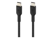 Belkin BoostCharge - USB-kabel - 24 pin USB-C (hane) till 24 pin USB-C (hane) - USB 2.0 - 20 V - 3 A - 15 cm - USB Power Delivery (60W), flätad kabel - svart CAB004BT0MBK