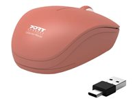 PORT Connect Collection - Mus - höger- och vänsterhänta - optisk - 3 knappar - trådlös - 2.4 GHz - USB / USB-C trådlös mottagare - terrakotta 900542