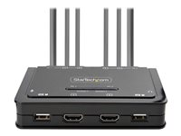 StarTech.com 2-Port Dual-Monitor HDMI Cable KVM Switch, 4K 60Hz, Compact KVM with 5ft/1.5m USB-A/HDMI/Audio Integrated Cables, Bus Powered - Remote Push Button/Hotkey Switching (C2-DH46-UA2-CBL-KVM) - Omkopplare för tangentbord/video/mus/ljud/USB - kompakt - 2 x KVM/ljud/USB - 1 lokal användare - skrivbordsmodell C2-DH46-UA2-CBL-KVM