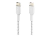Belkin BoostCharge - USB-kabel - 24 pin USB-C (hane) till 24 pin USB-C (hane) - USB 2.0 - 20 V - 3 A - 15 cm - USB Power Delivery (60W), flätad kabel - vit CAB004BT0MWH
