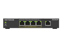 NETGEAR 300 Series GS305P - Version 3 - switch - SOHO - ohanterad - 5 x 10/100/1000 (4 PoE+) - skrivbordsmodell, väggmonterbar - PoE+ (63 W) GS305P-300EUS